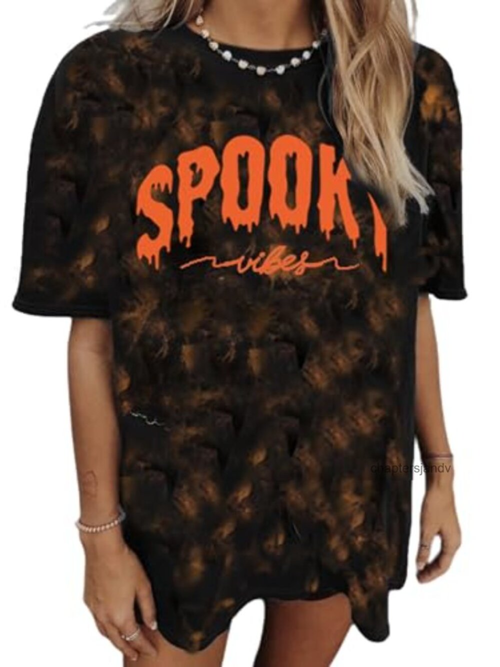 Oversized Halloween Shirt Women Spooky Season Skeleton Tee